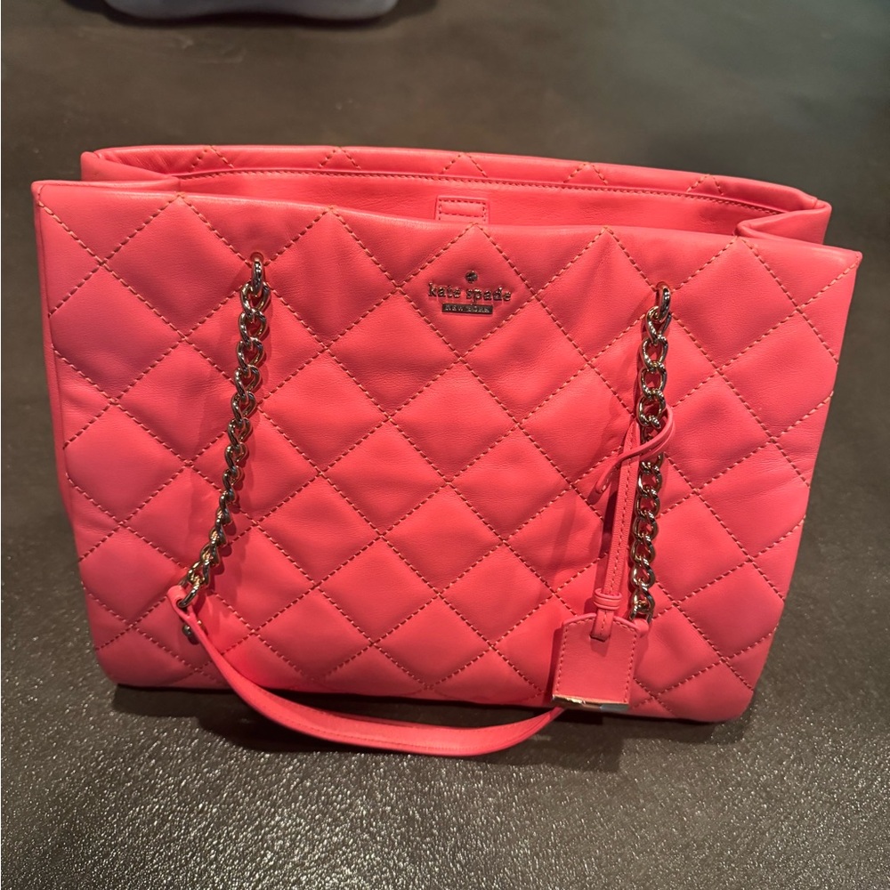 Kate Spade Pink Quilted Tote with Chain Details